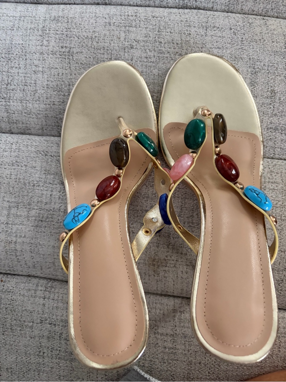 Gold Gemstone-Accent Women's Sandals - Multicolor brand new